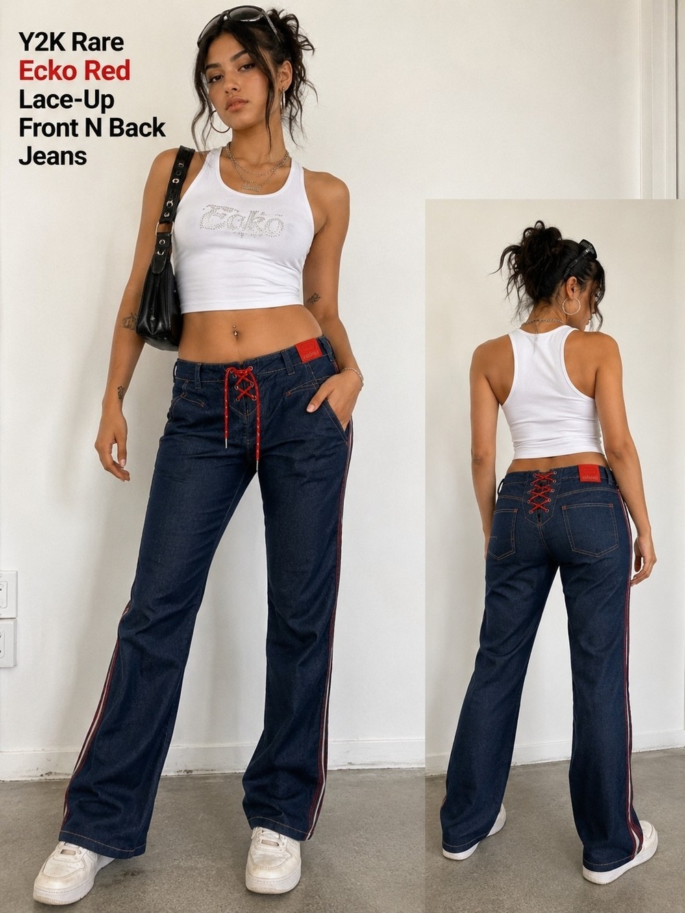 Y2K Rare Ecko Red Lace-Up Flare Jeans – Size 7